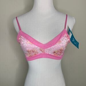 NWT Pink Sheer Lace Stretch Bralette Sz Large